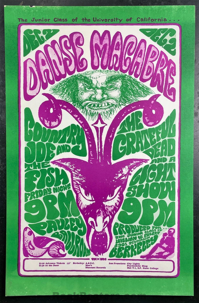 AUCTION - Grateful Dead - Danse Macabre - 1966 Poster - Pauley Ballroom Berkeley - Excellent-329110-199142