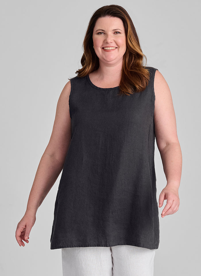 Side Pocket Tunic, shown in Nine Iron (dark charcoal grey), in size Medium.