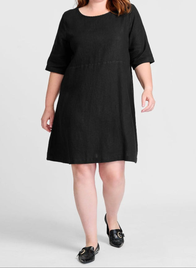 Simple Dress, shown in Black.  Model is 5'9" tall, wearing size Medium.