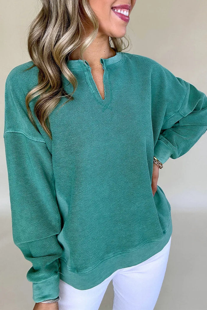 Skobeloff Solid Colour Notched Neck Drop Shoulder Sweatshirt - Tops/Sweatshirts & Hoodies