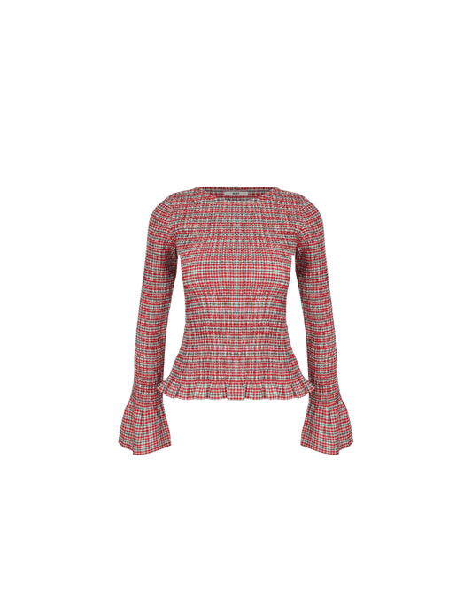 SKY SHIRRED LONG SLEEVE BLUE RASPBERRY TARTAN