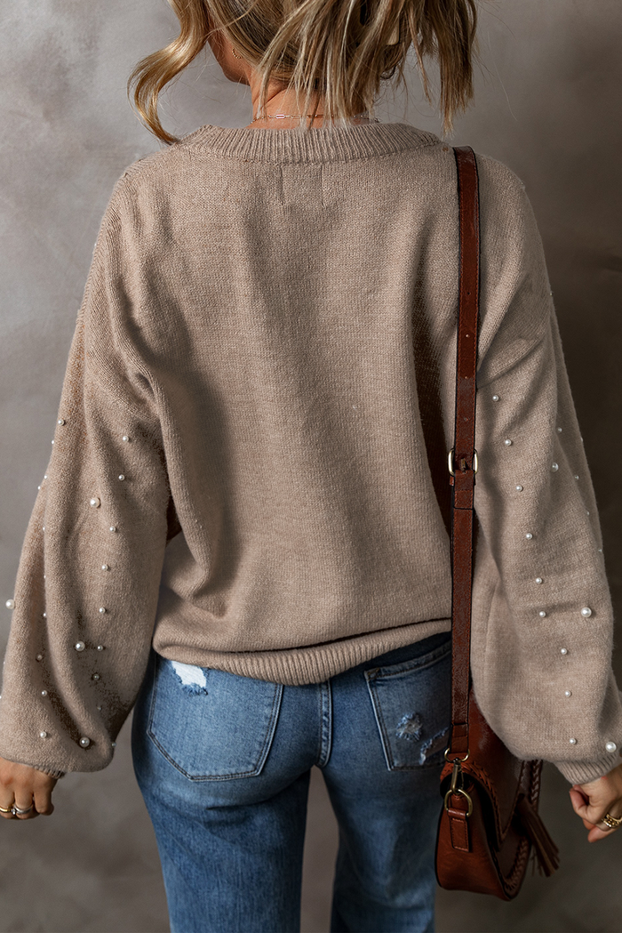 Smoke Grey Pearled Drop Shoulder Plus Size Sweater - Size/Plus Sweaters & Cardigans