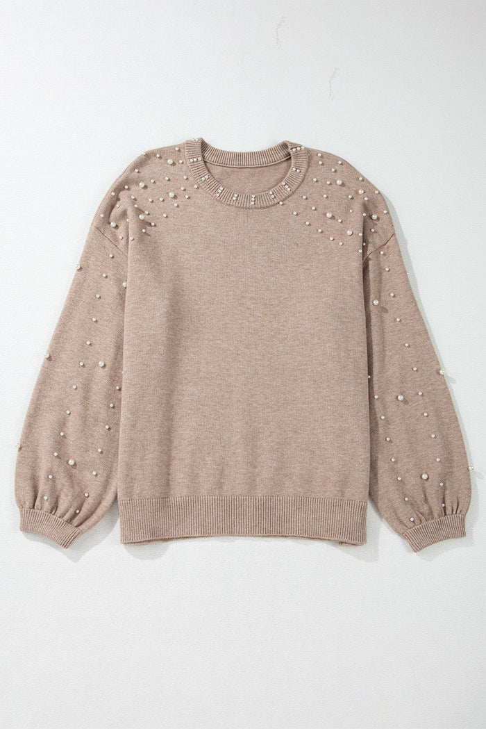 Smoke Grey Pearled Drop Shoulder Plus Size Sweater - Size/Plus Sweaters & Cardigans