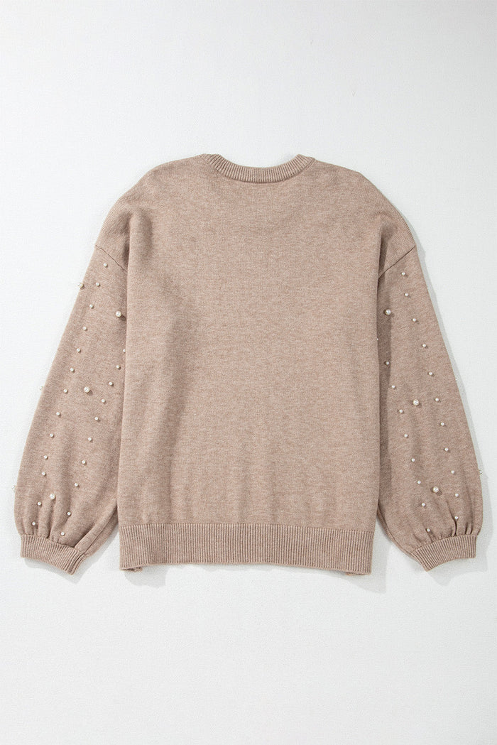 Smoke Grey Pearled Drop Shoulder Plus Size Sweater - Size/Plus Sweaters & Cardigans