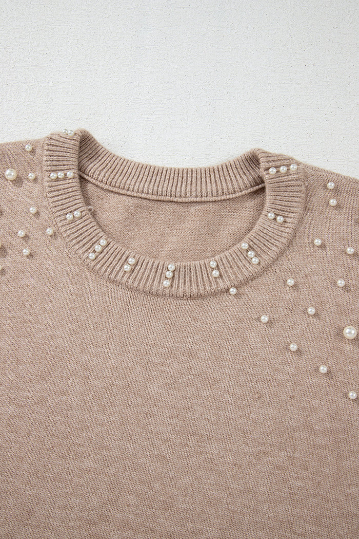 Smoke Grey Pearled Drop Shoulder Plus Size Sweater - Size/Plus Sweaters & Cardigans