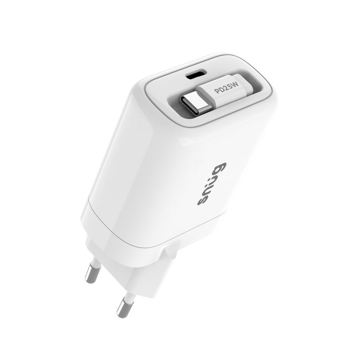 Snug 1 Port PD Charger With Retractable Cable - 25W - White (SNPW-1P25WRET-W)