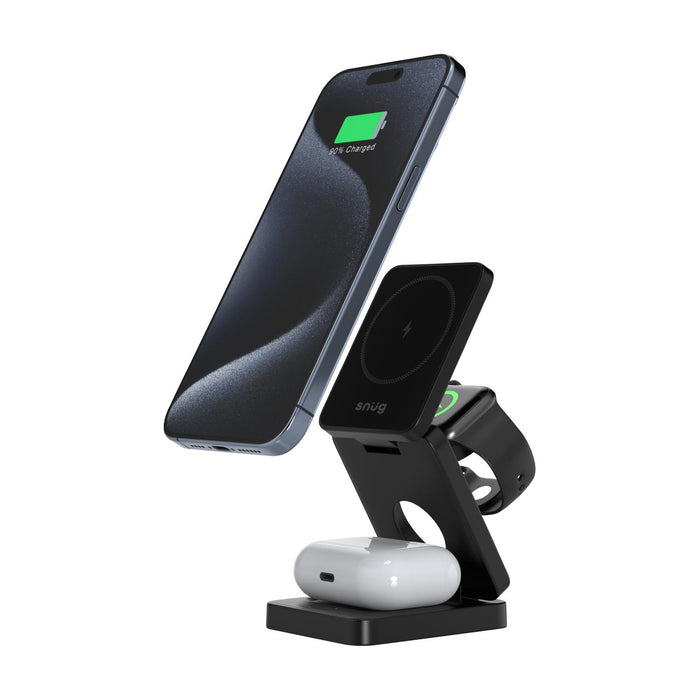 Snug 3-In-1 Magnetic Wireless Travel Charger 15W - Black (SNWI-3IN1TRV-BK)