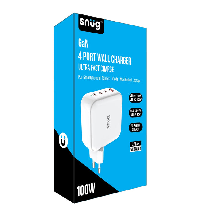 Snug 4 Port PD GaN Wall Charger 100W - White (SNPW-4PORT100-W)