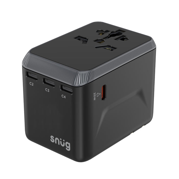 SNUG 5 Port Universal Travel Adapter - 25W - Black (SNPW-UNI25W-B)