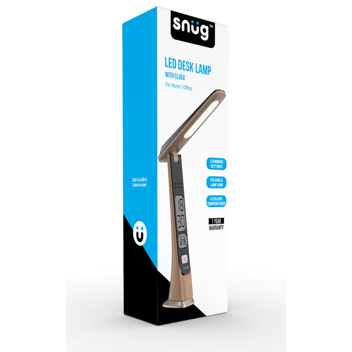 Snug LED Desk Lamp With Clock - Wood (SNLMP-DSKCLK-WD)
