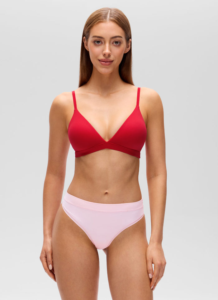 CRZ YOGA Softhold Womens Double Lined Wireless Triangle Bralette Lipstick Red
