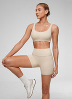 CRZ YOGA Women's Softhold Wireless Double Lined U Back Everyday Bra Mojave Tan 2