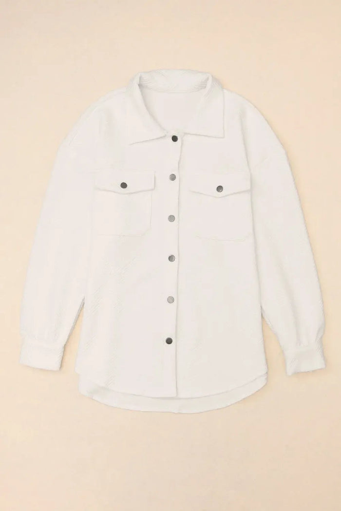 Solid Textured Flap Pocket Buttoned Shacket - Outerwear/Jackets
