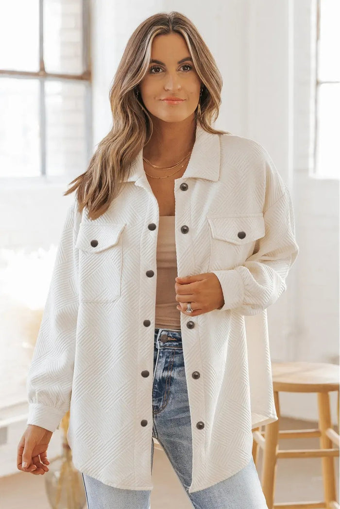 Solid Textured Flap Pocket Buttoned Shacket - Outerwear/Jackets
