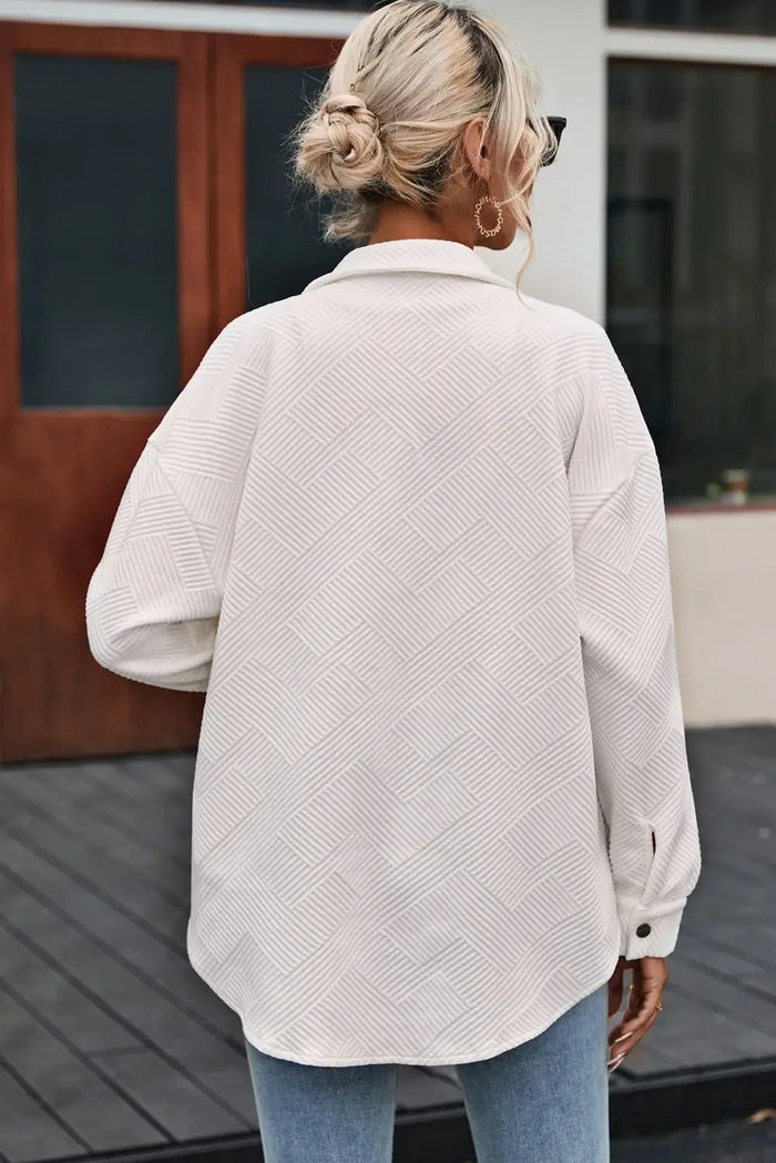 Solid Textured Flap Pocket Buttoned Shacket - Outerwear/Jackets