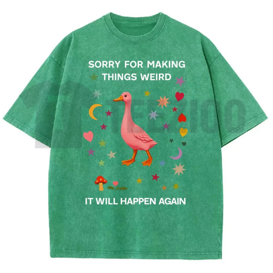 "Sorry For Making Things Weird" Funny Duck Meme Shirt - Retro Socially Awkward Acid Washed Tee