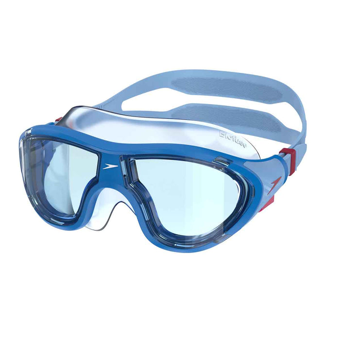 Speedo Biofuse 2.0 Junior Goggles in Lagoon Blue and Celeste, featuring a comfortable mask design for young swimmers.
