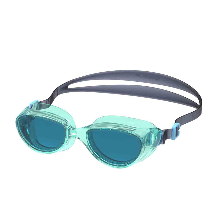 Speedo Futura Hydrospex goggles in green with clear lenses, designed for comfortable swimming and eye protection.