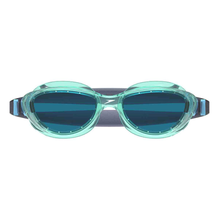 Speedo Futura Hydrospex Green swimming goggles with adjustable strap and clear lenses for comfortable underwater vision.