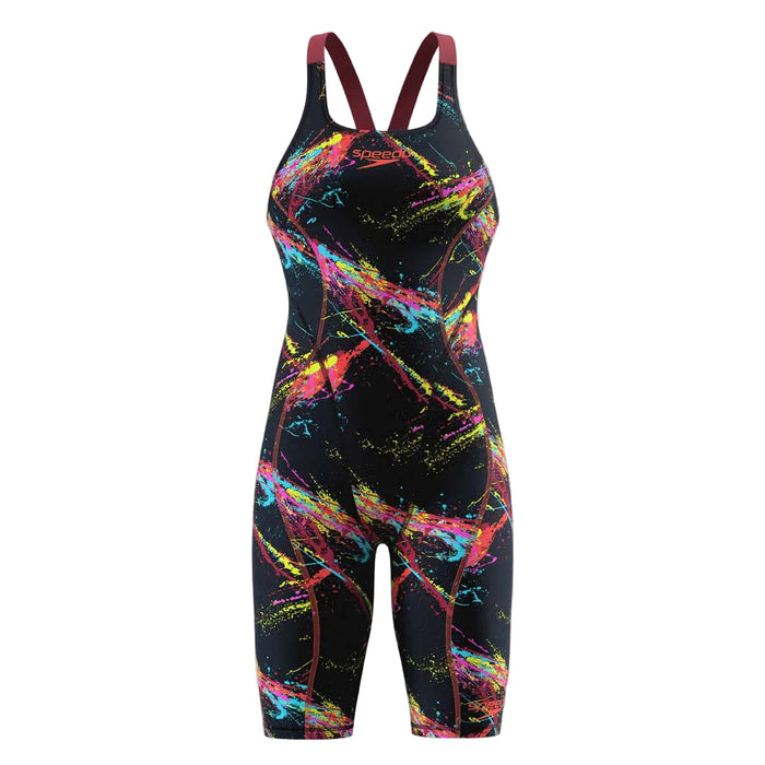 Speedo Girls Fastskin HyperSpark Printed Openback Kneeskin - Electric Strata Ml