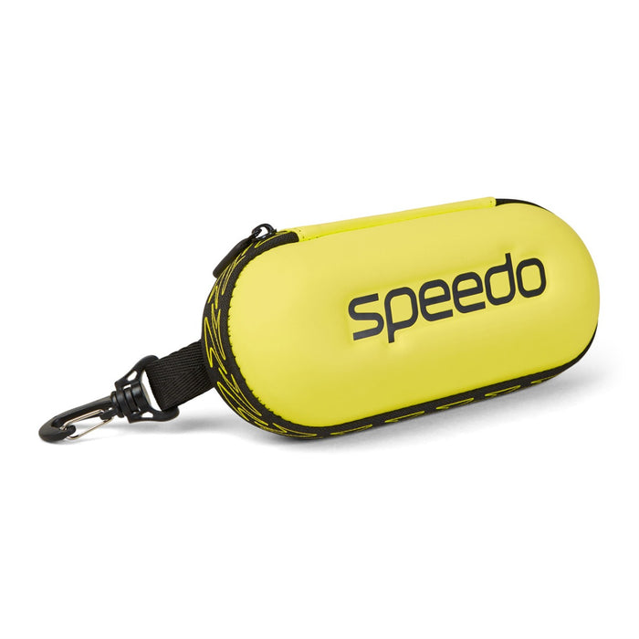 Speedo goggles storage case in safety yellow, durable goggle case for protecting and organizing swim goggles.