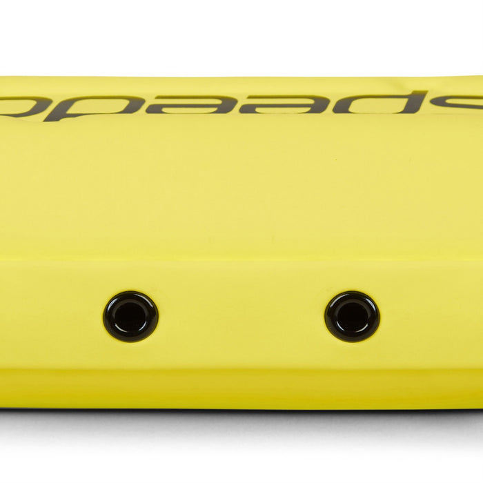 Speedo goggles storage case in safety yellow, designed for protecting and organizing swim goggles.