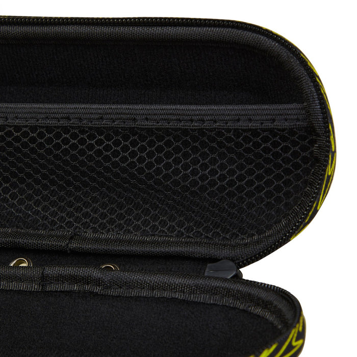 Speedo goggles storage case in safety yellow, designed to protect and organize swim goggles with durable material and secure closure.
