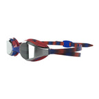 Speedo Hyper Flyer Mirror Junior goggles in navy, red, and silver with mirrored lenses for swimming.