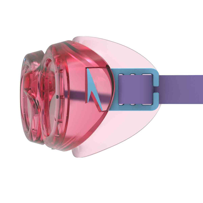 Pink Speedo Junior Futura Hydrospex goggles with adjustable straps and clear lenses for swimming.