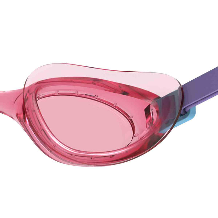 Pink Speedo Junior Futura Hydrospex goggles for kids, featuring adjustable straps and clear lenses for swimming.