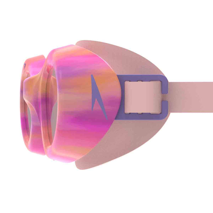 Pink Speedo Junior Futura Hydrospex printed goggles for kids, featuring a comfortable fit and stylish design for swimming.