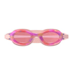 Pink Speedo Junior Futura Hydrospex printed goggles with adjustable strap and clear lenses for kids' swimming.