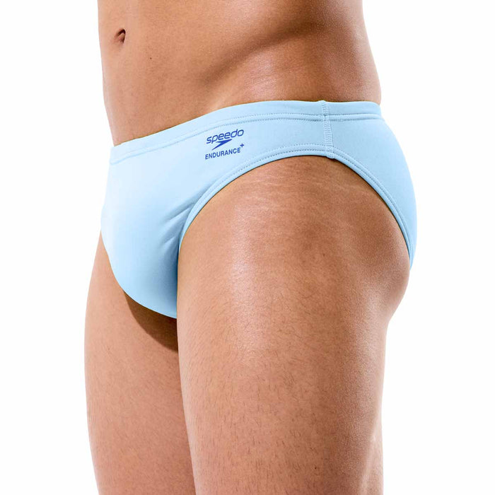 Speedo men's solid brief swimwear in blue, featuring a snug fit and classic design, suitable for competitive and leisure swimming.