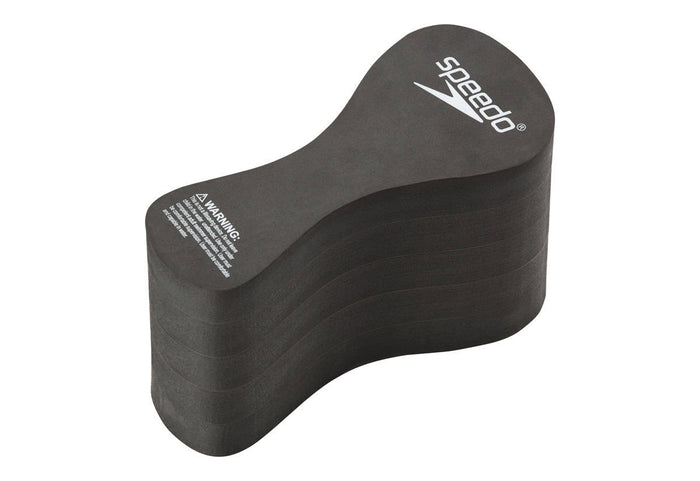 Black Speedo Team Pull Buoy for swimming training, made of foam, designed to improve upper body strength and technique.
