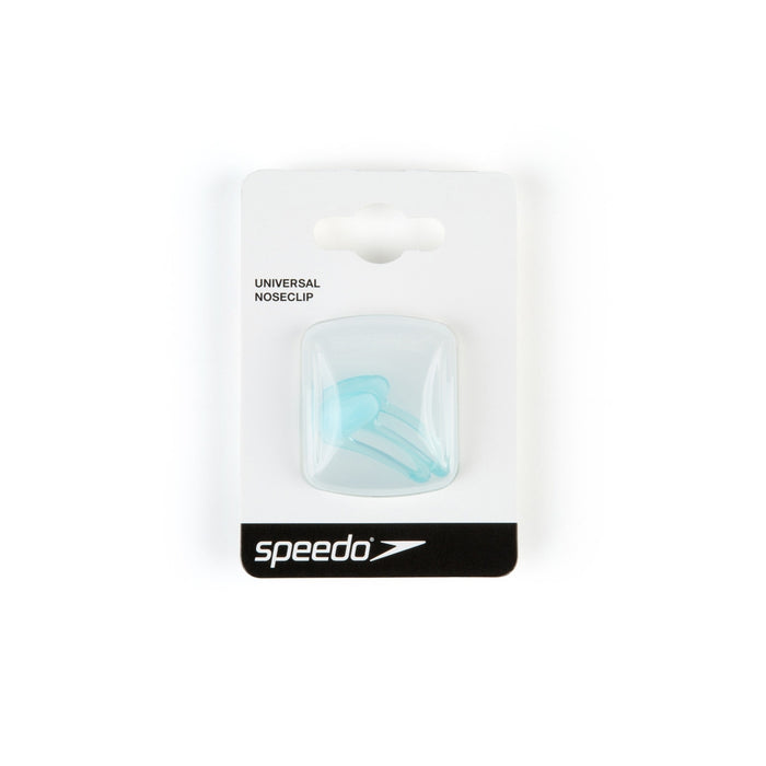 Blue Speedo universal nose clip for swimming, designed to comfortably fit and prevent water entry during water activities.
