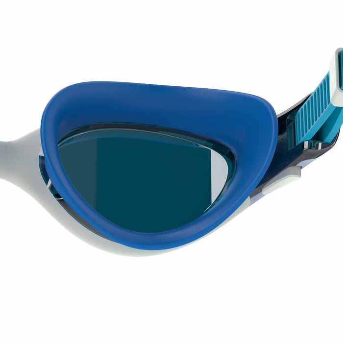 Speedo Women's Biofuse 2.0 Mirror Goggle in green, swimming goggles with reflective lenses and adjustable strap.