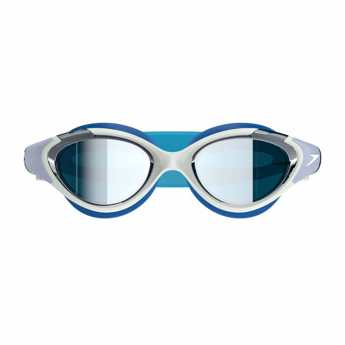 Speedo Women's Biofuse 2.0 Mirror Goggles in green, with reflective lenses and adjustable strap for comfortable swimming.