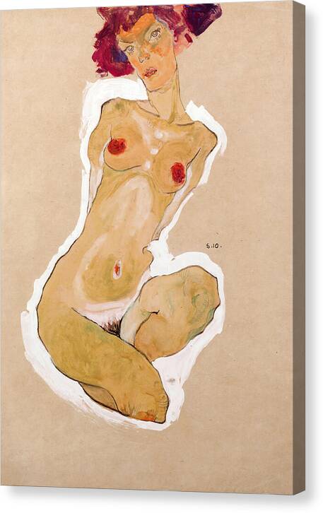 Squatting Female Nude - Canvas Print