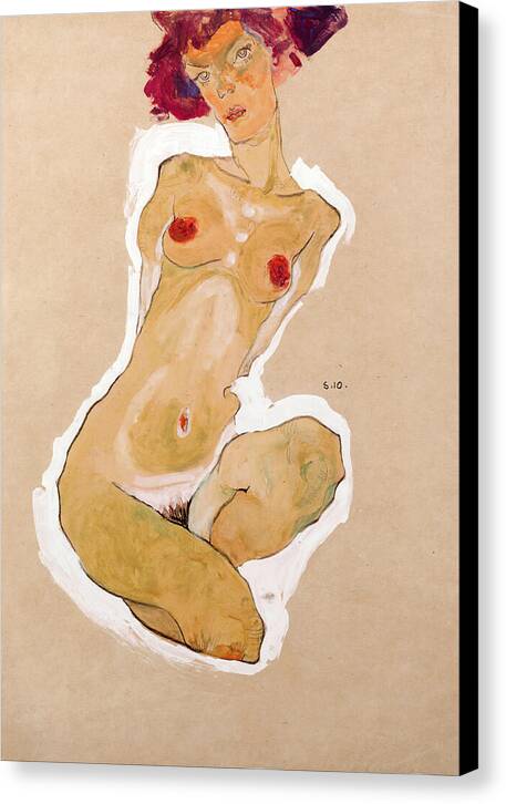 Squatting Female Nude - Canvas Print