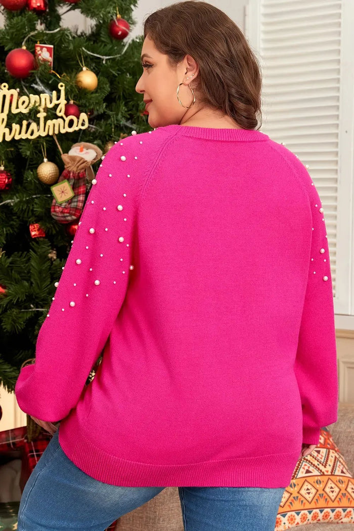 Shop Strawberry Pink Pearled Decor Raglan Sleeve Plus Size Sweater at eAura