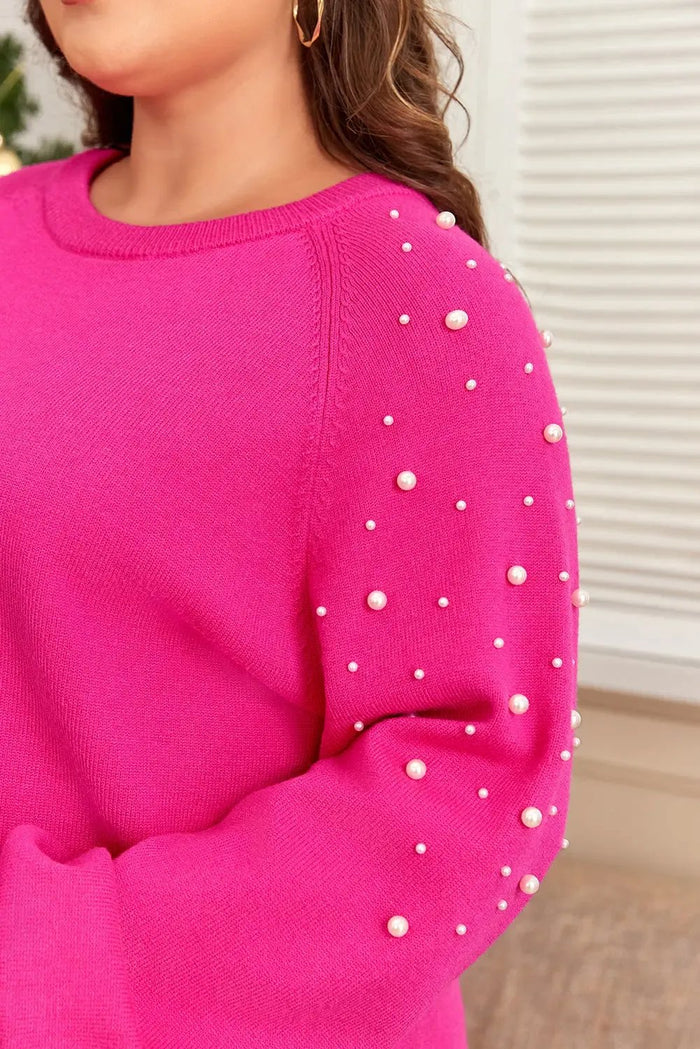 Shop Strawberry Pink Pearled Decor Raglan Sleeve Plus Size Sweater at eAura