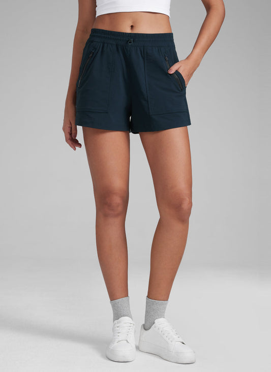 CRZYOGA Women's Lightweight Stretch Water-Repellent Hiking Pocket Short 3'' True Navy