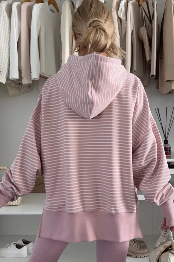 Stripe Thumbhole Side Slits Drop Shoulder Loose Fit Hoodie - Tops/Sweatshirts & Hoodies