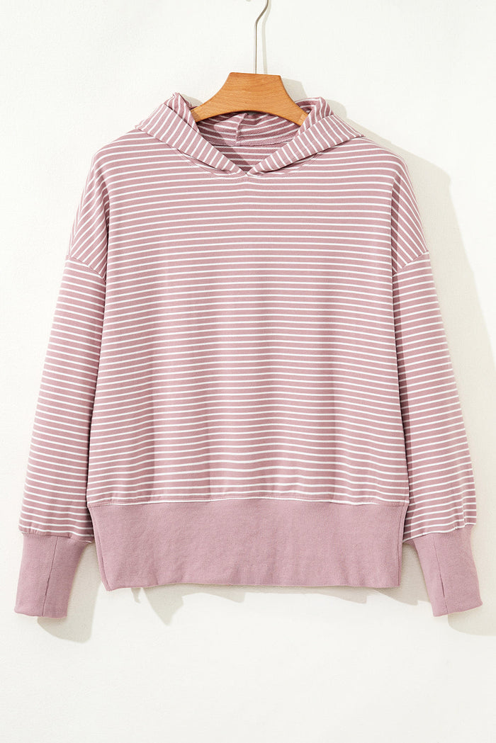 Stripe Thumbhole Side Slits Drop Shoulder Loose Fit Hoodie - Tops/Sweatshirts & Hoodies