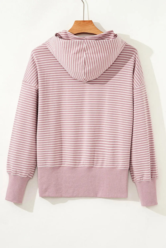 Stripe Thumbhole Side Slits Drop Shoulder Loose Fit Hoodie - Tops/Sweatshirts & Hoodies