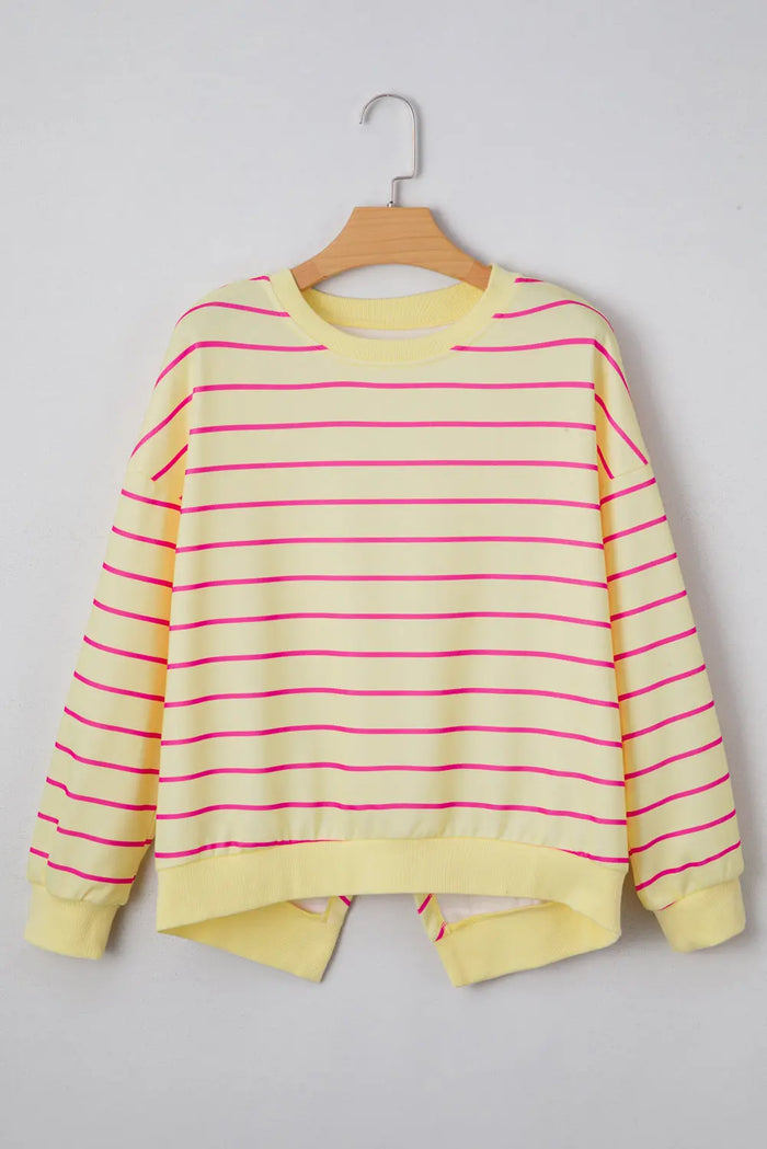 Striped Overlap Detail Drop Shoulder Pullover Sweatshirt - Tops/Sweatshirts & Hoodies