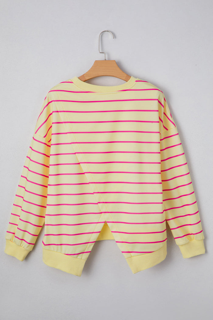 Striped Overlap Detail Drop Shoulder Pullover Sweatshirt - Tops/Sweatshirts & Hoodies