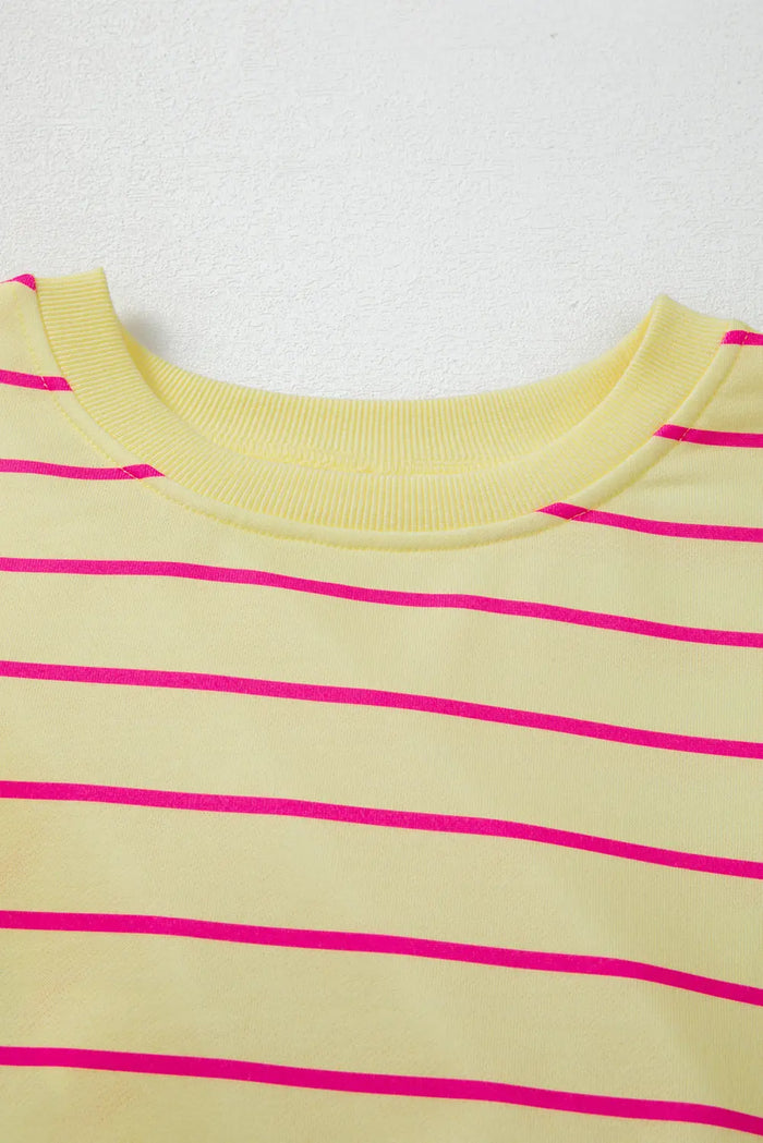 Striped Overlap Detail Drop Shoulder Pullover Sweatshirt - Tops/Sweatshirts & Hoodies