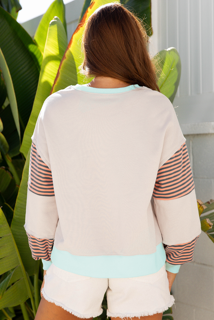 Striped Patchwork Drop Shoulder Sweatshirt - Tops/Sweatshirts & Hoodies