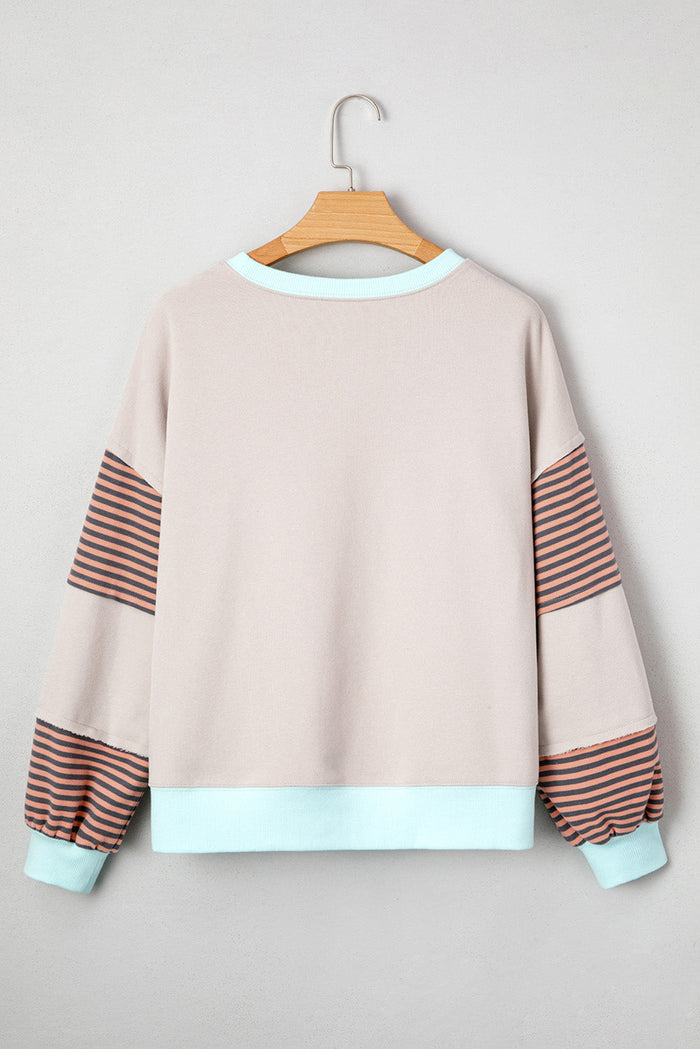 Striped Patchwork Drop Shoulder Sweatshirt - Tops/Sweatshirts & Hoodies